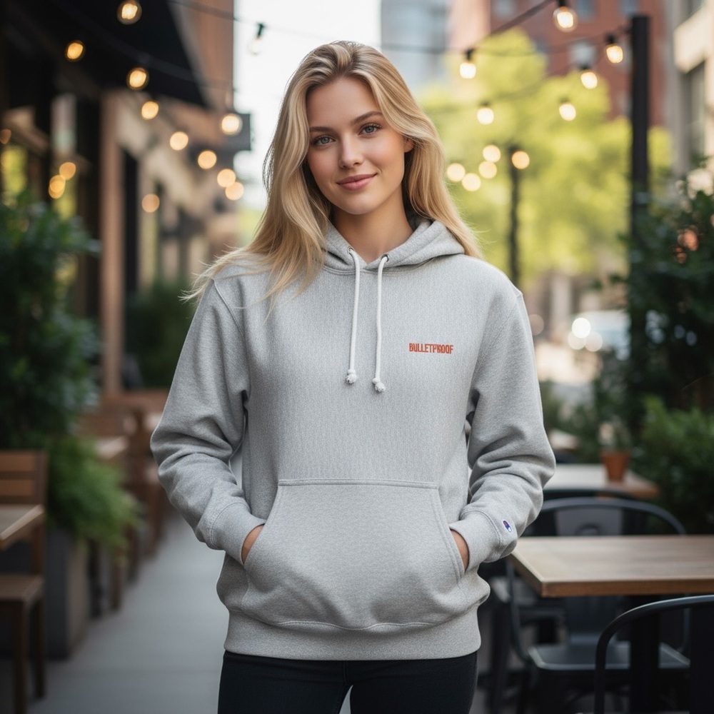 Champion Light Gray‎ Hoodie with Orange Logo Bulletproof